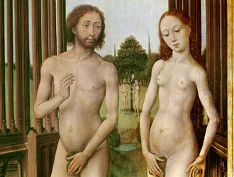 Triptych of the Redemption, Left Panel: Adam and Eve Chased Out of Paradise